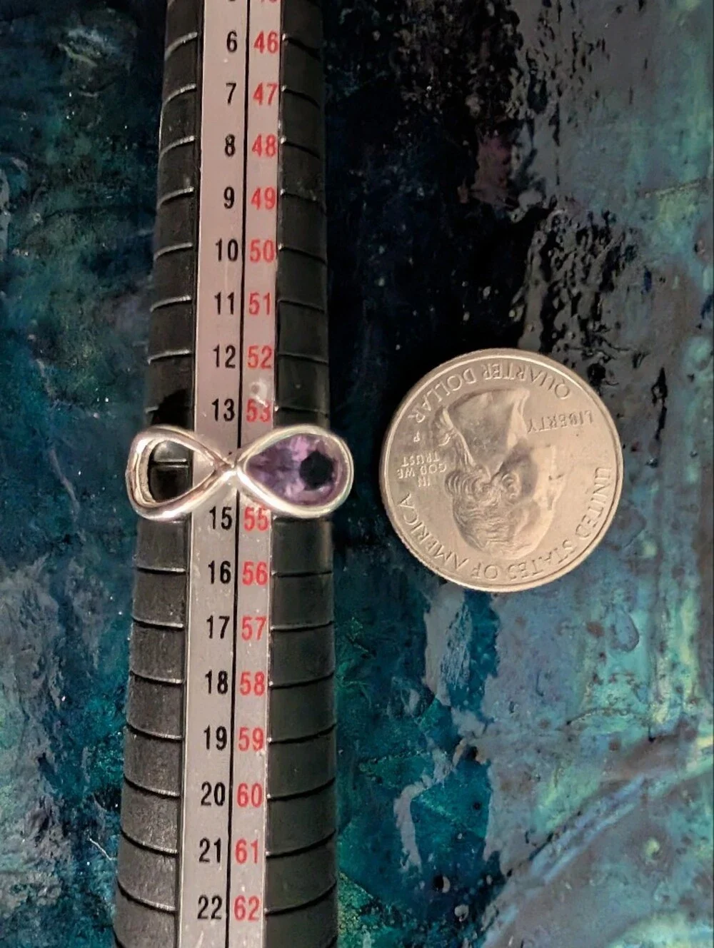 🆕 Sterling Silver Infinity Ring with Purple Amethyst Teardrop Stone Size 7 - Picture 10 of 10
